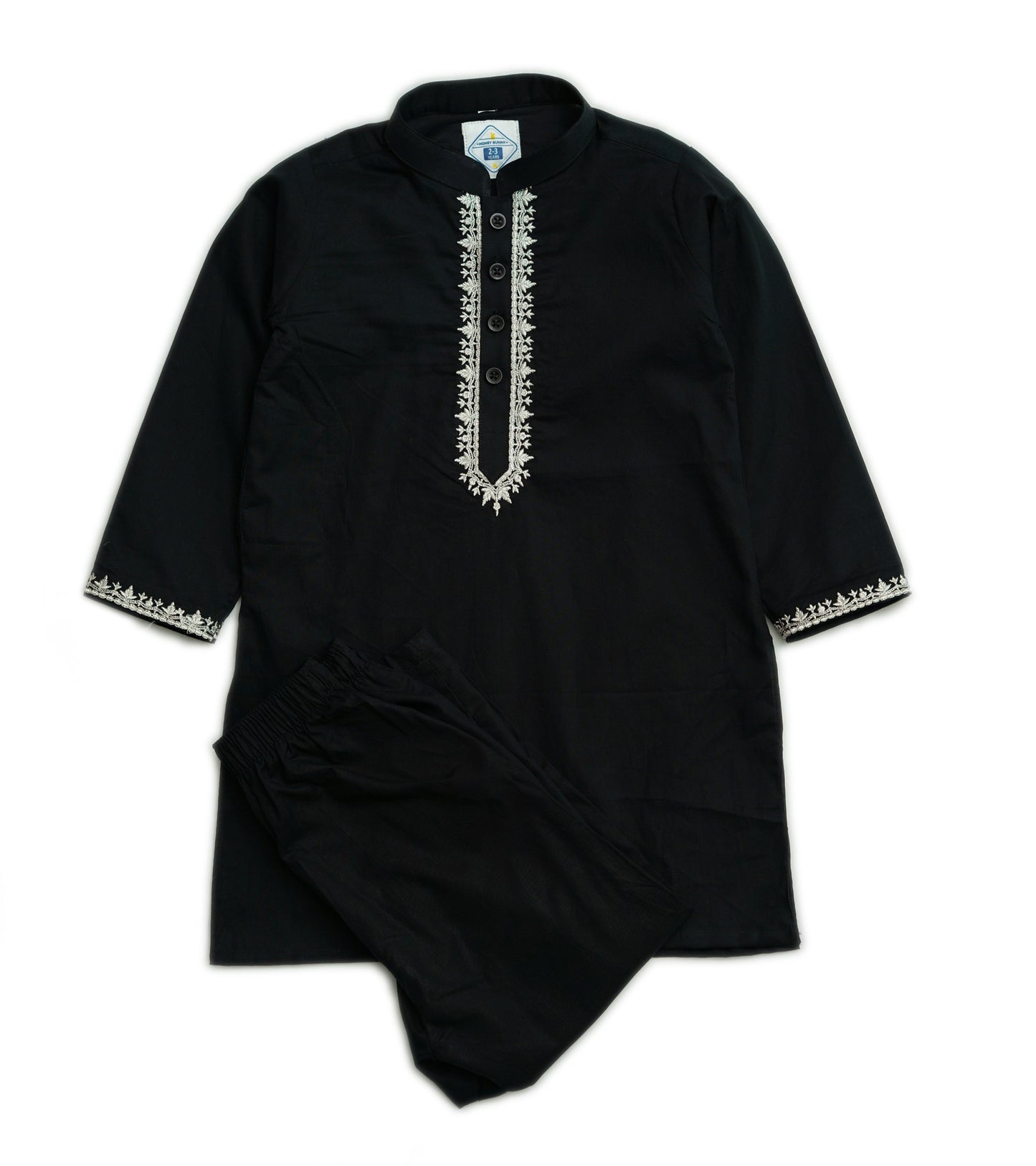 BOYS BLACK COTTON EMB KURTA TROUSER