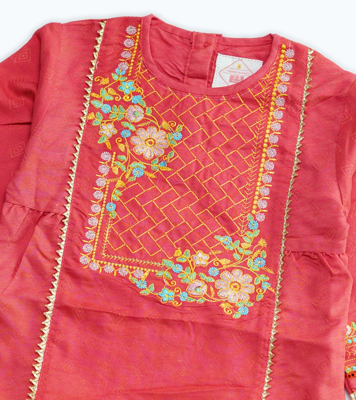 GIRLS PEACH EMB 2PC SHARARA SET