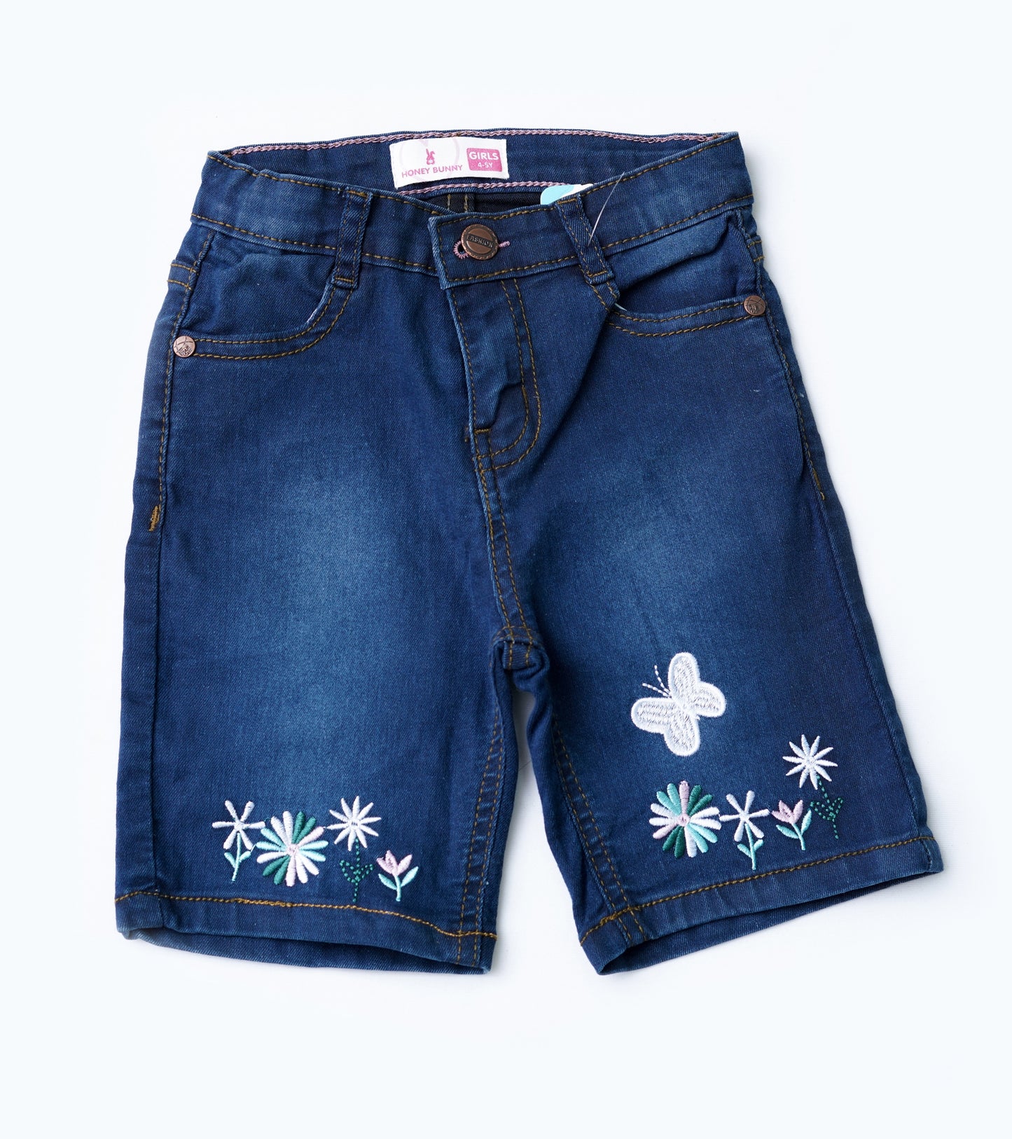 GIRLS BUTTERFLY EMB D-BLUE DENIUM SHORTS