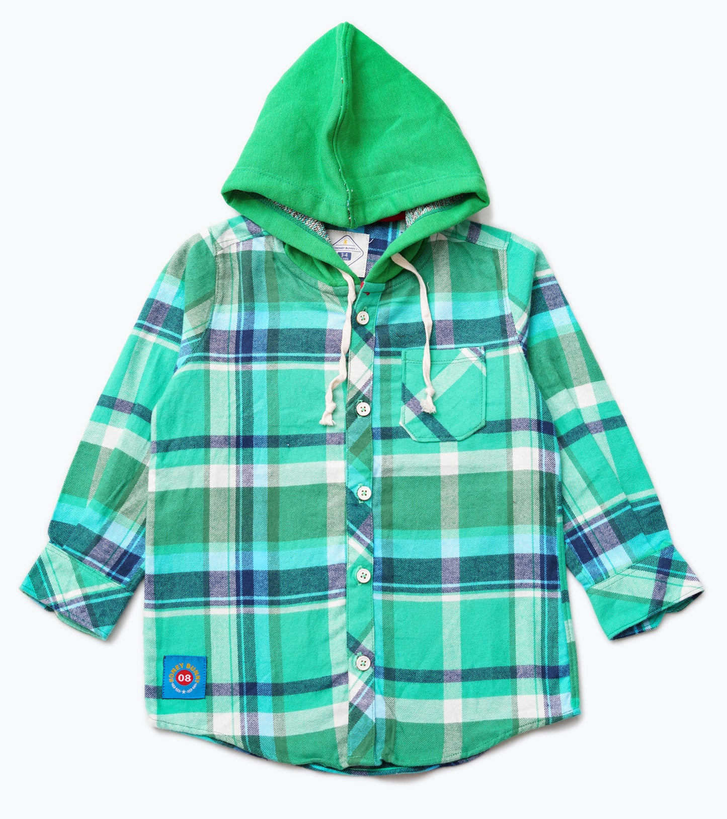 BOYS FLANNEL GREEN HOODED CHECK SHIRT