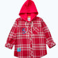 BOYS FLANNEL RED HOODED CHECK SHIRT