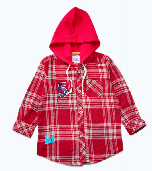 BOYS FLANNEL RED HOODED CHECK SHIRT