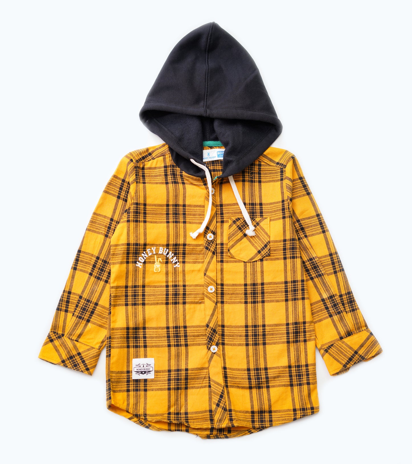 BOYS FLANNEL MUSTARD HOODED CHECK SHIRT