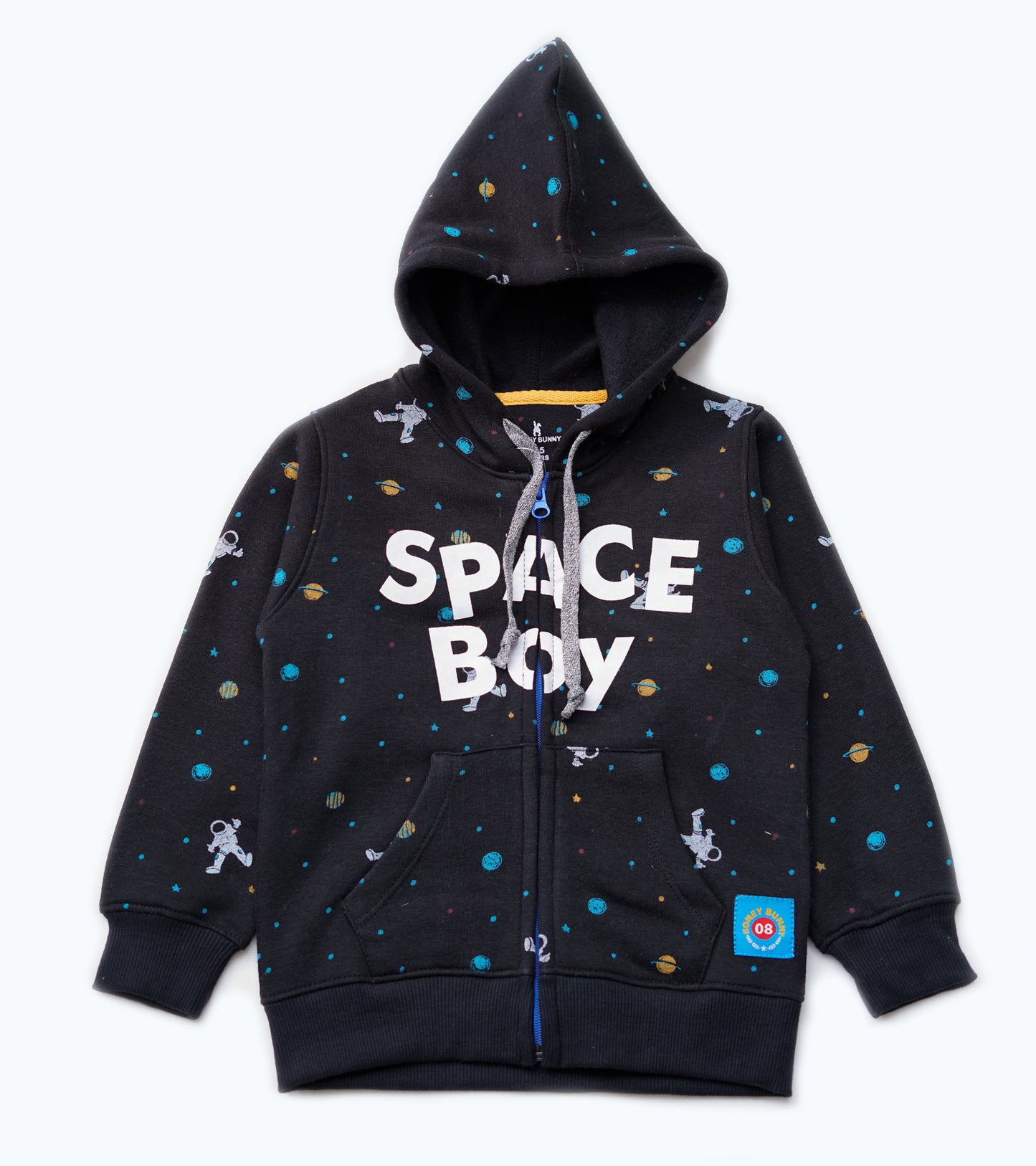 SPACE BOY PRINTED FLEECE ZIPPER HOODIE