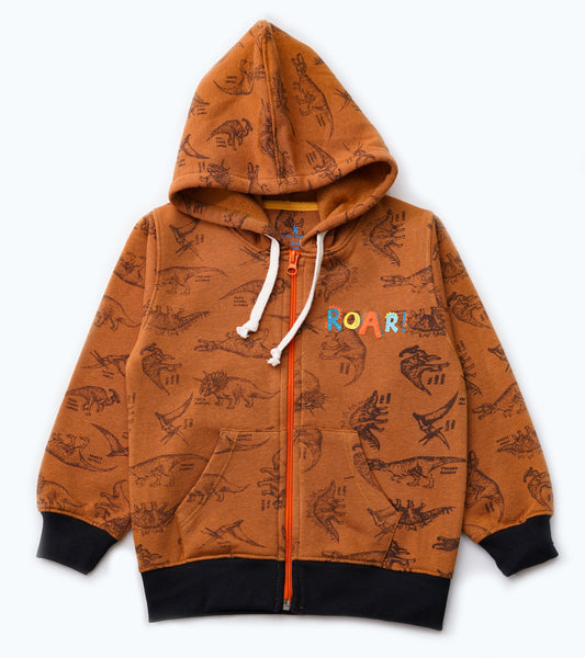 BOYS DINO PRINTED ROAR HOODIE