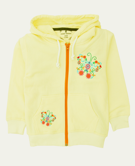 GIRLS BUTTERFLY EMBROIDERY FLEECE ZIPPER HOODIE