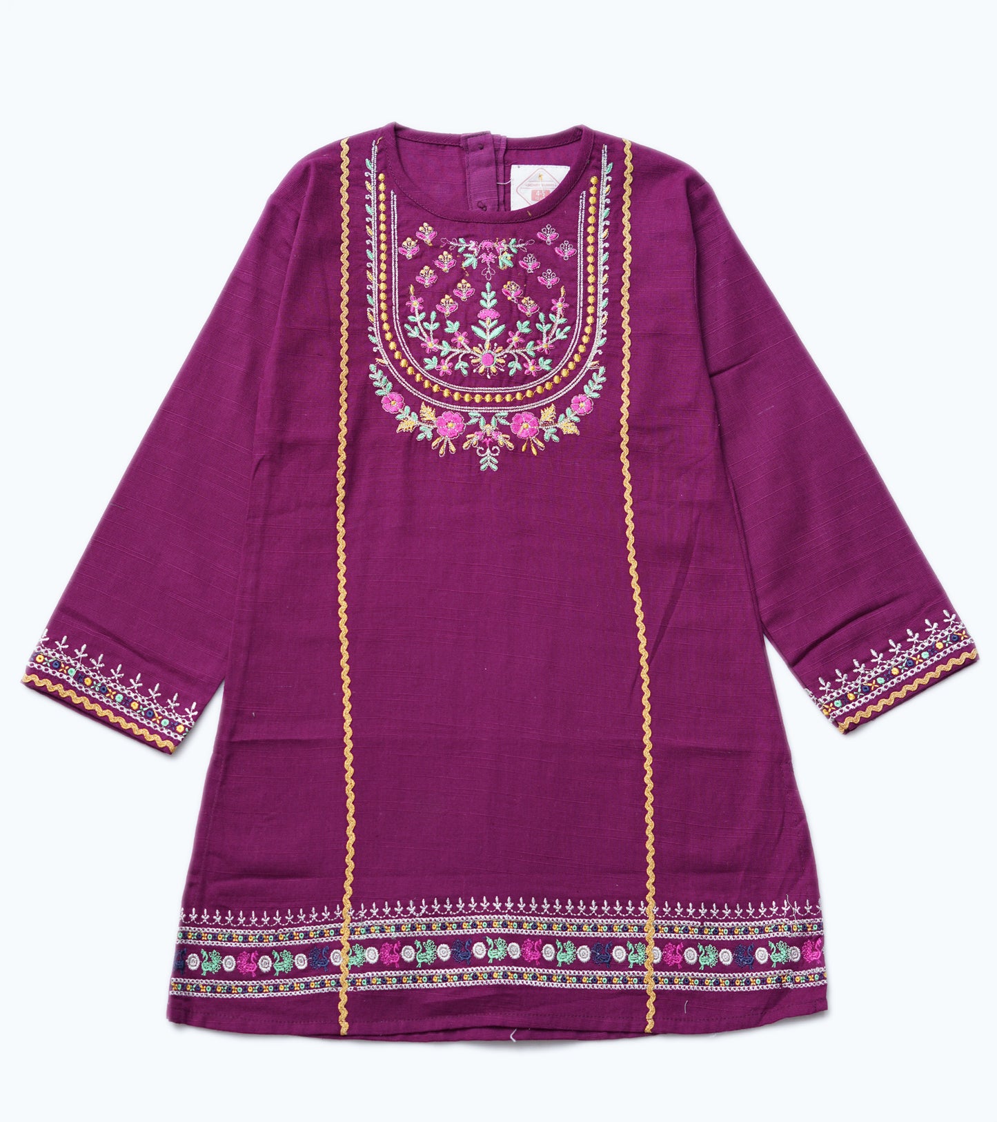 GIRLS KHADDAR PURPLE EMB TOP