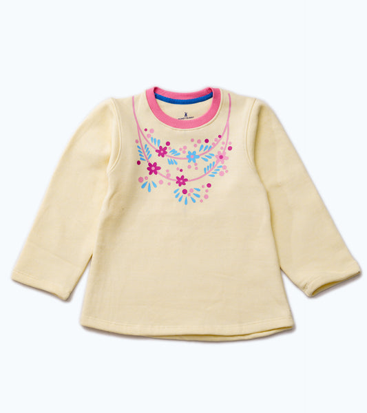 GIRLS FLORAL NECK GRAPHIC FLEECE TOP