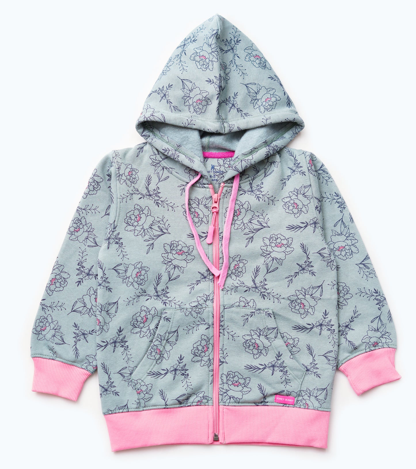 GIRLS FLORAL PRINTED ZIPPER HOODIE