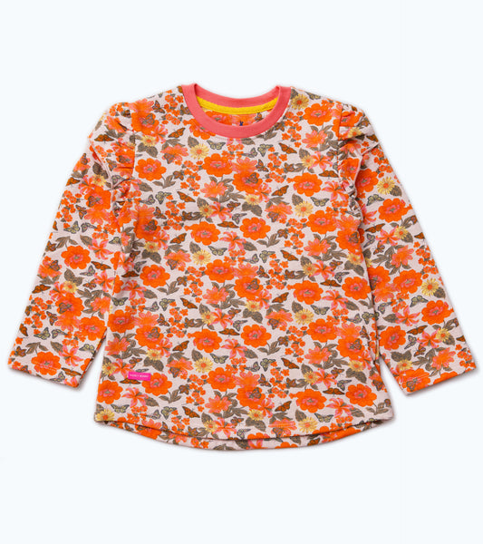 BUTTERFLY AND FLORAL PRINTED FLEECE SHIRT