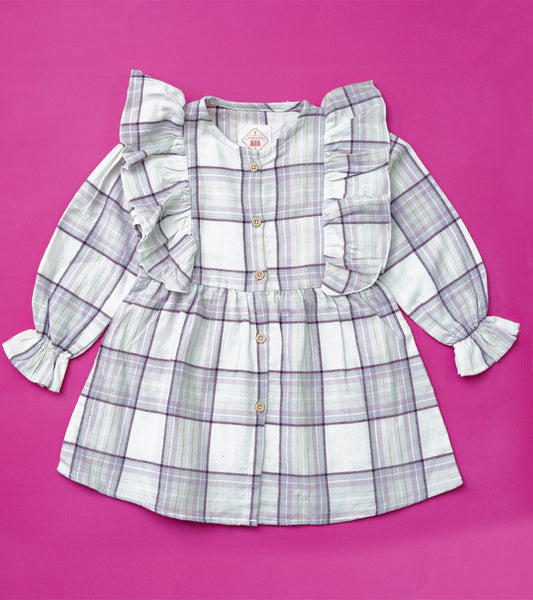 GIRLS PURPLE & WHITE FLANNEL CHECK TOP