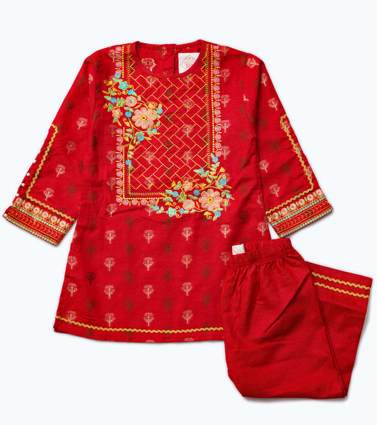 GIRLS RED PRINTED ETHNIC 2PC SET